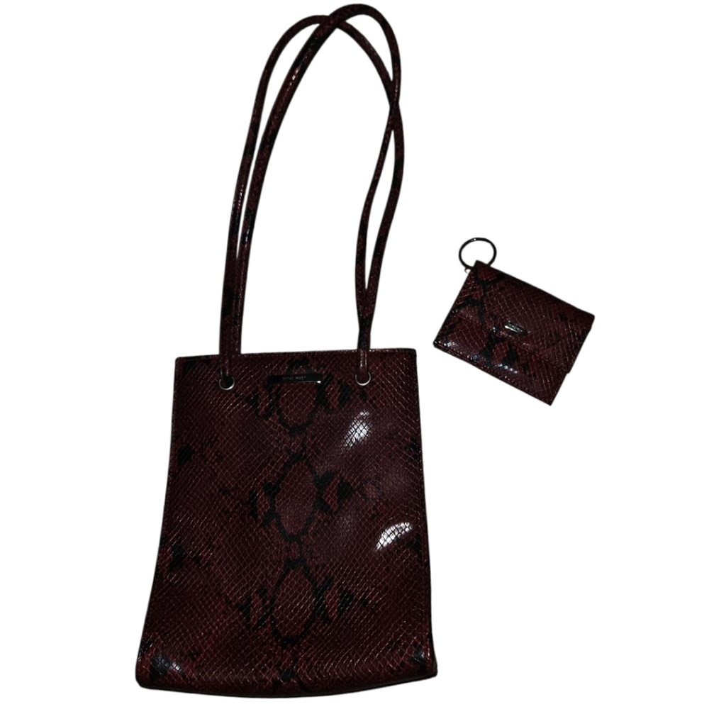 Nine West Acessories Snakeskin Printed Shoulder Purse & Keychain Wallet Bundle